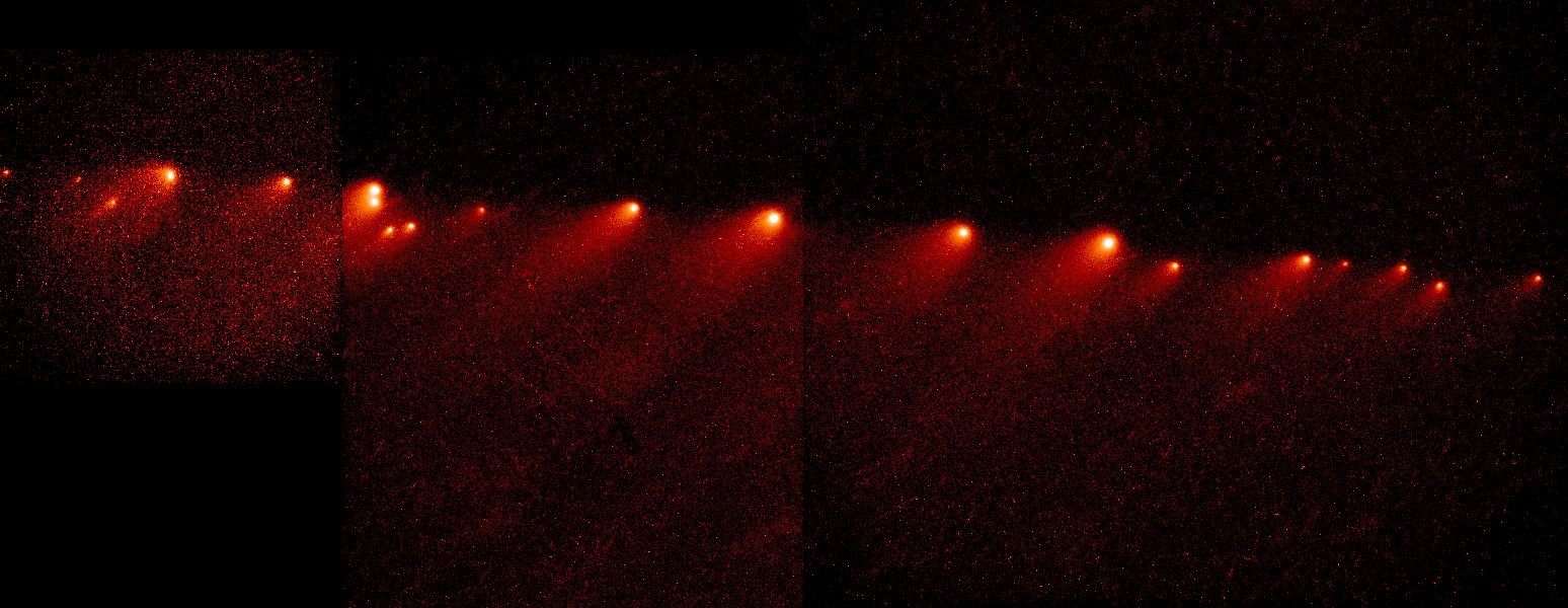 Разпадналата се на повече от 21 фрагмента кометата Шумейкър-Леви-9 от 1994г. след като попада в зоната на нестабилност на Юпитер. 